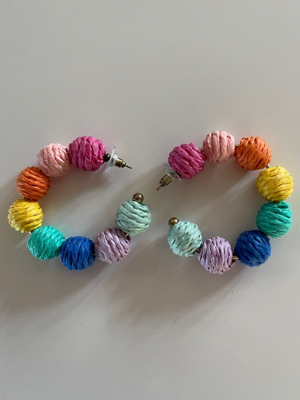 Rainbow Raffia Hoop Earrings